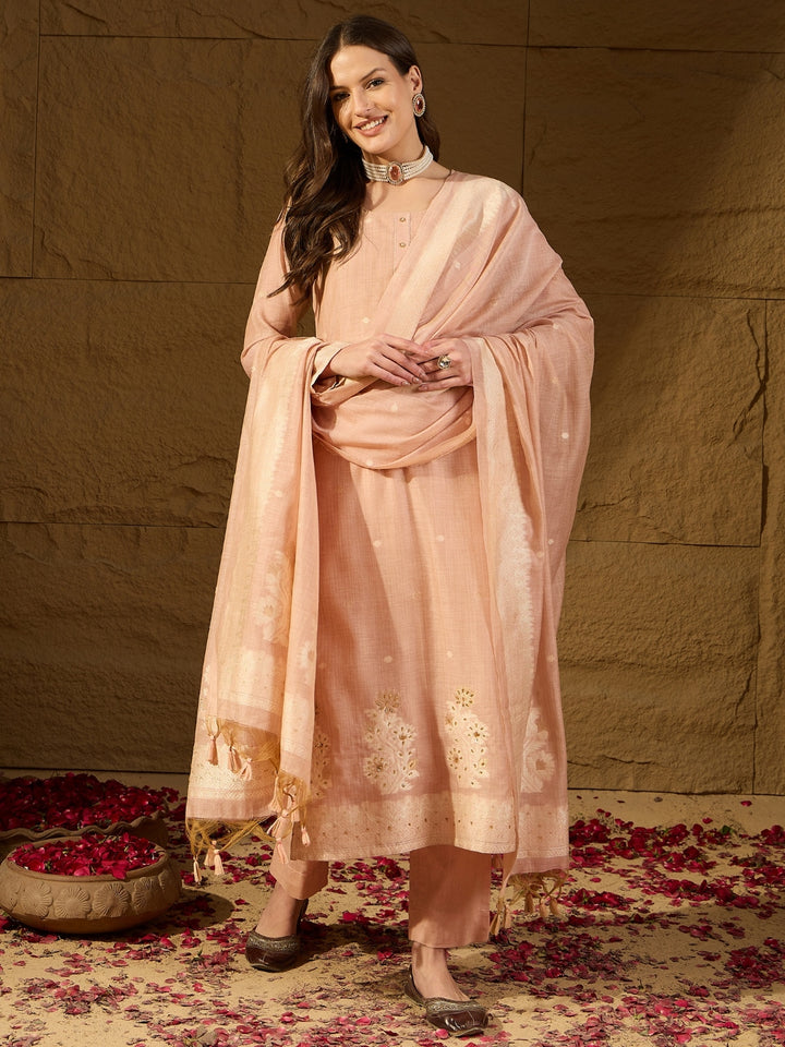 Nude Chanderi Self Design Straight 3-Piece Kurta Set