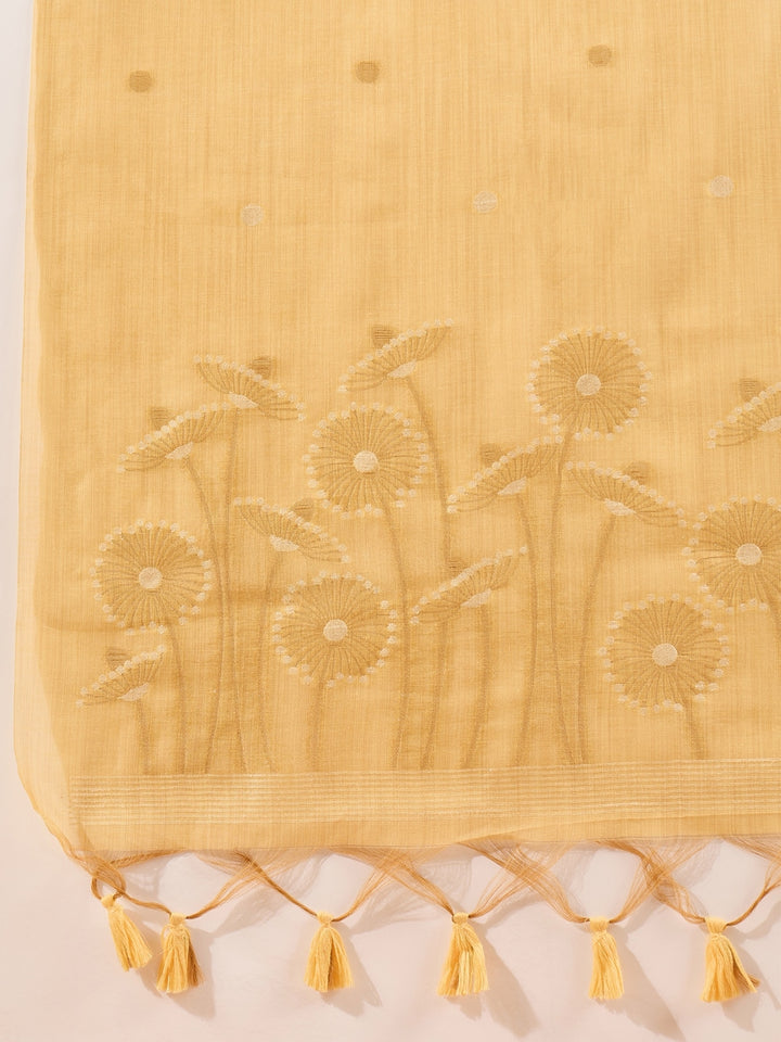 Yellow Chanderi Woven Design Straight Kurta Trouser with Dupatta