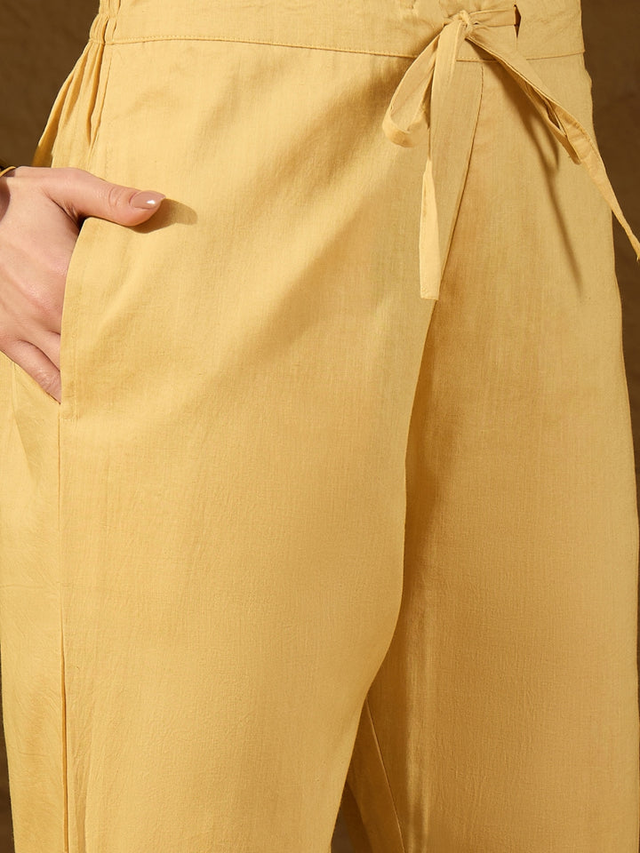 Yellow Chanderi Woven Design Straight Kurta Trouser with Dupatta