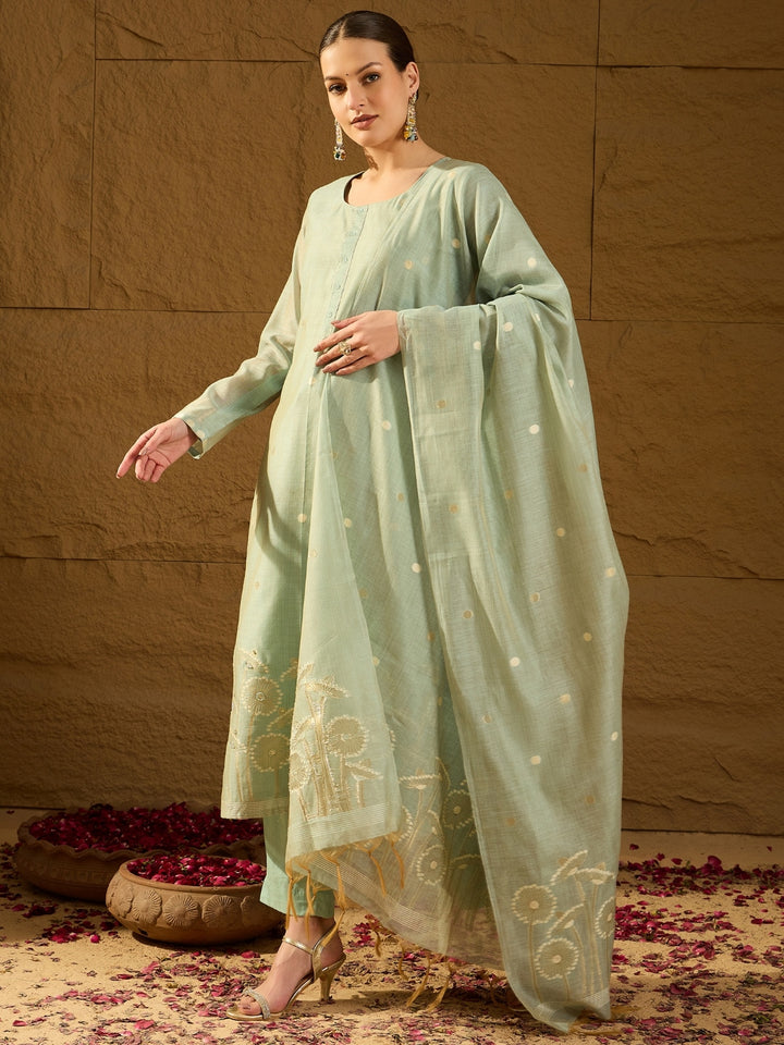 Blue Chanderi Solid Straight 3-Piece Kurta Set