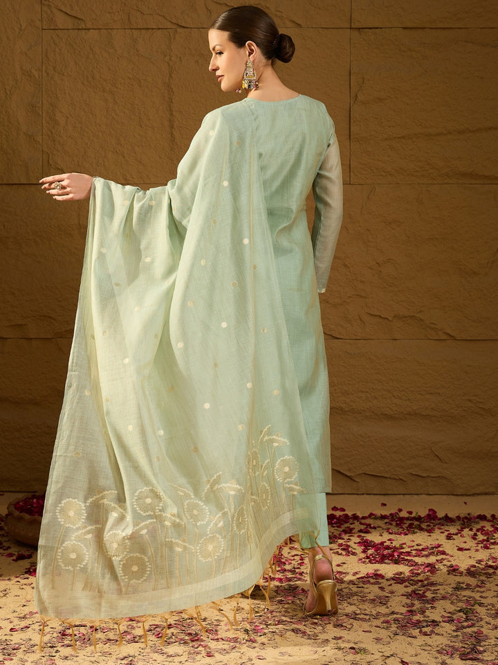 Blue Chanderi Solid Straight 3-Piece Kurta Set