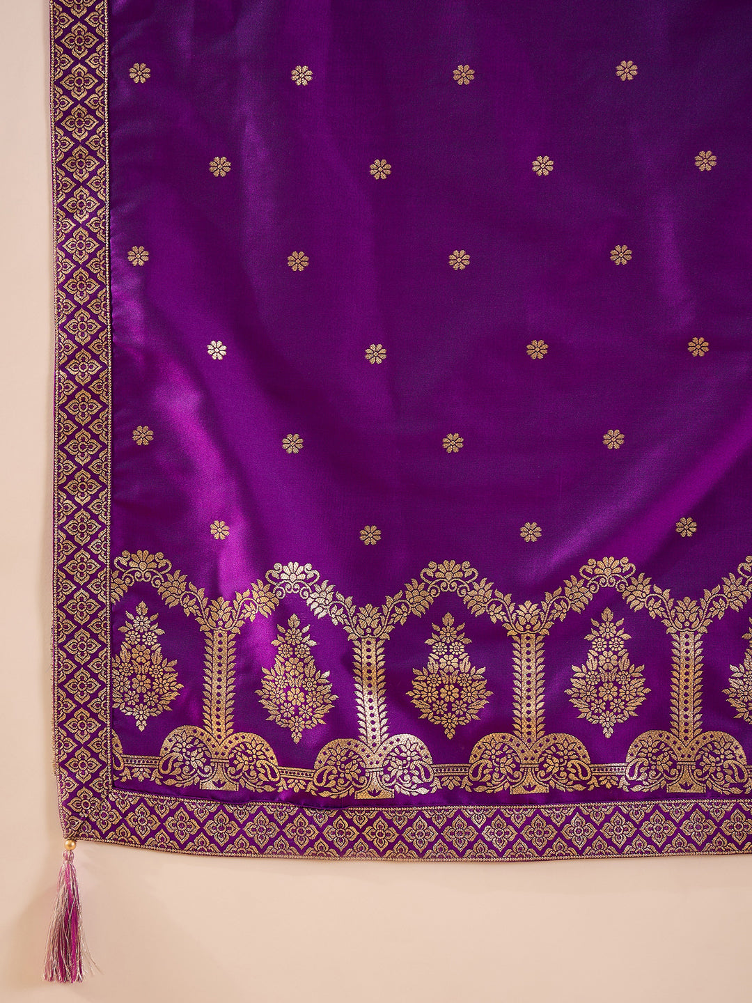 Purple Silk Blend Solid Woven Design Anarkali Kurta Trousers With Dupatta