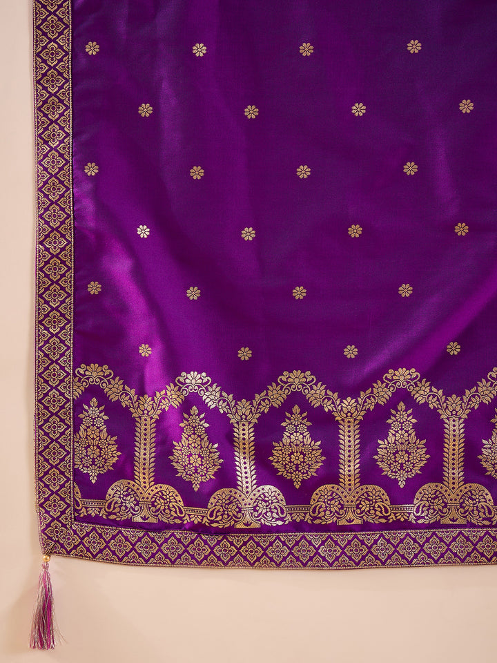 Purple Silk Blend Solid Woven Design Anarkali Kurta Trousers With Dupatta