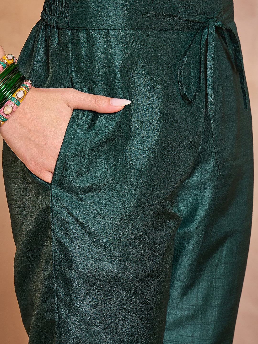 Green Silk Blend Solid Embroidered Straight Kurta Trouser With Dupatta