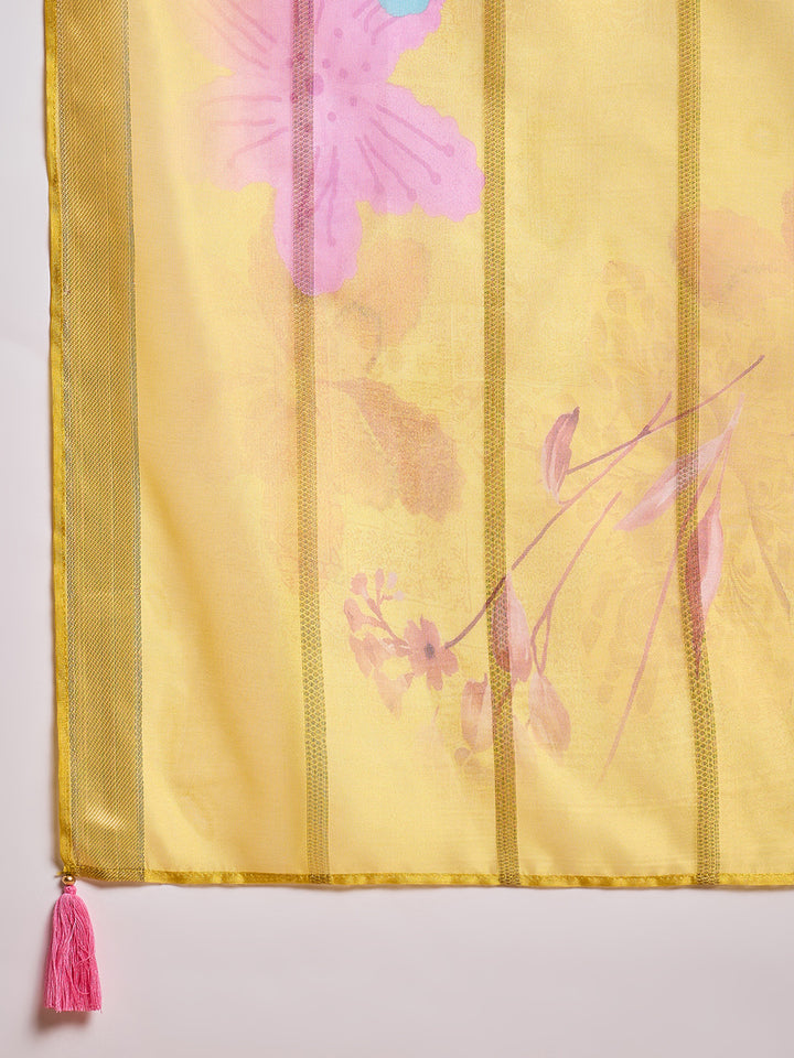 Yellow Silk Blend Solid Embroidered Straight Kurta Trouser With Dupatta