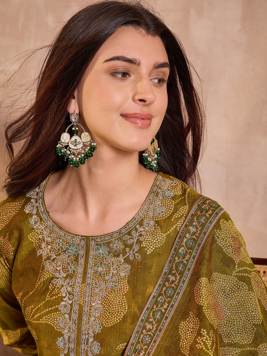 Green Silk Blend Floral Printed Straight Kurta Trouser With Dupatta