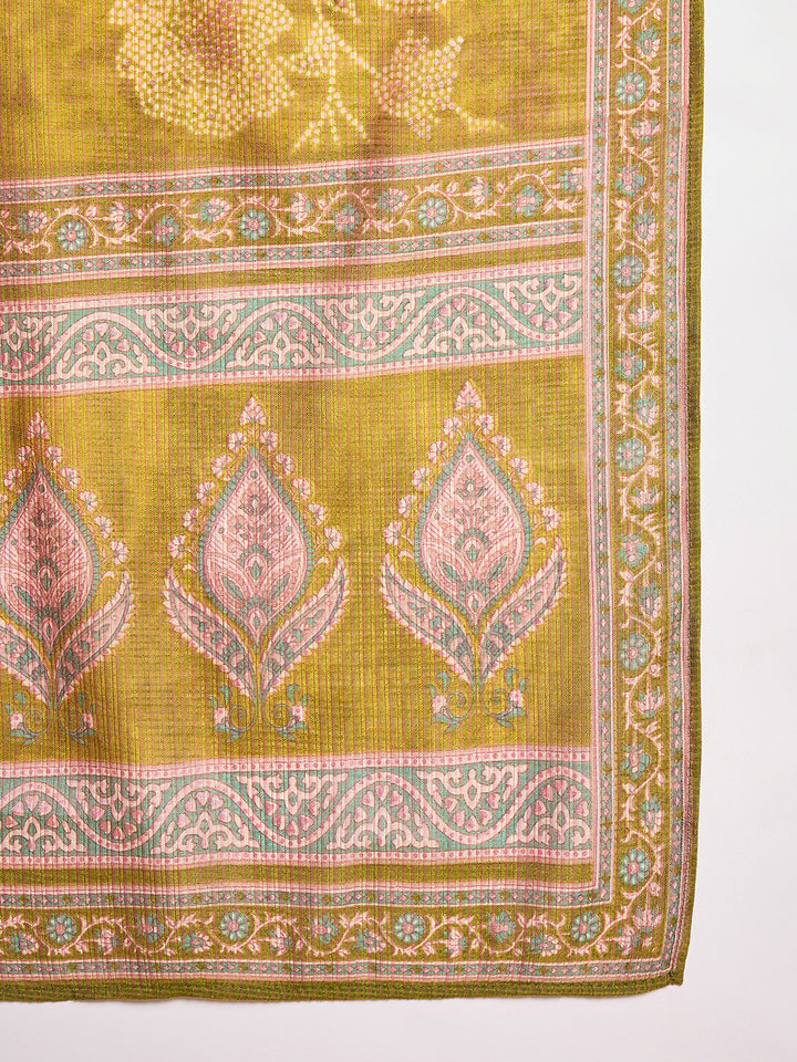 Green Silk Blend Floral Printed Straight Kurta Trouser With Dupatta