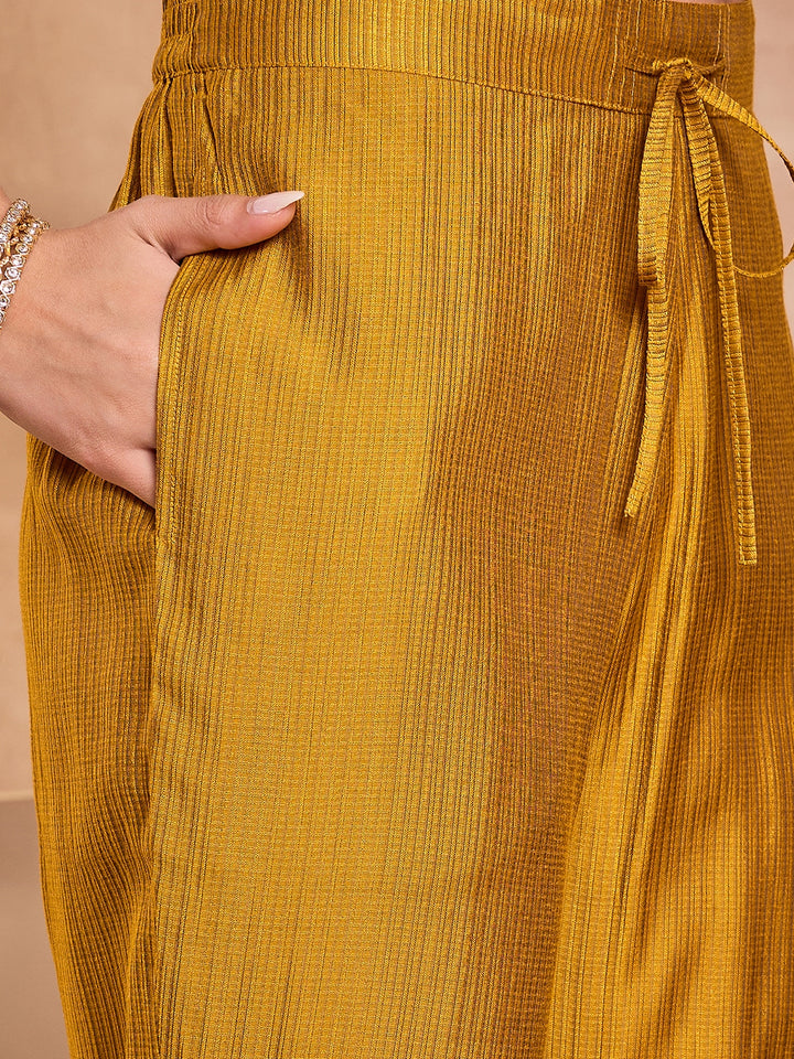 Mustard Silk Blend Floral Printed Straight Kurta Trouser With Dupatta