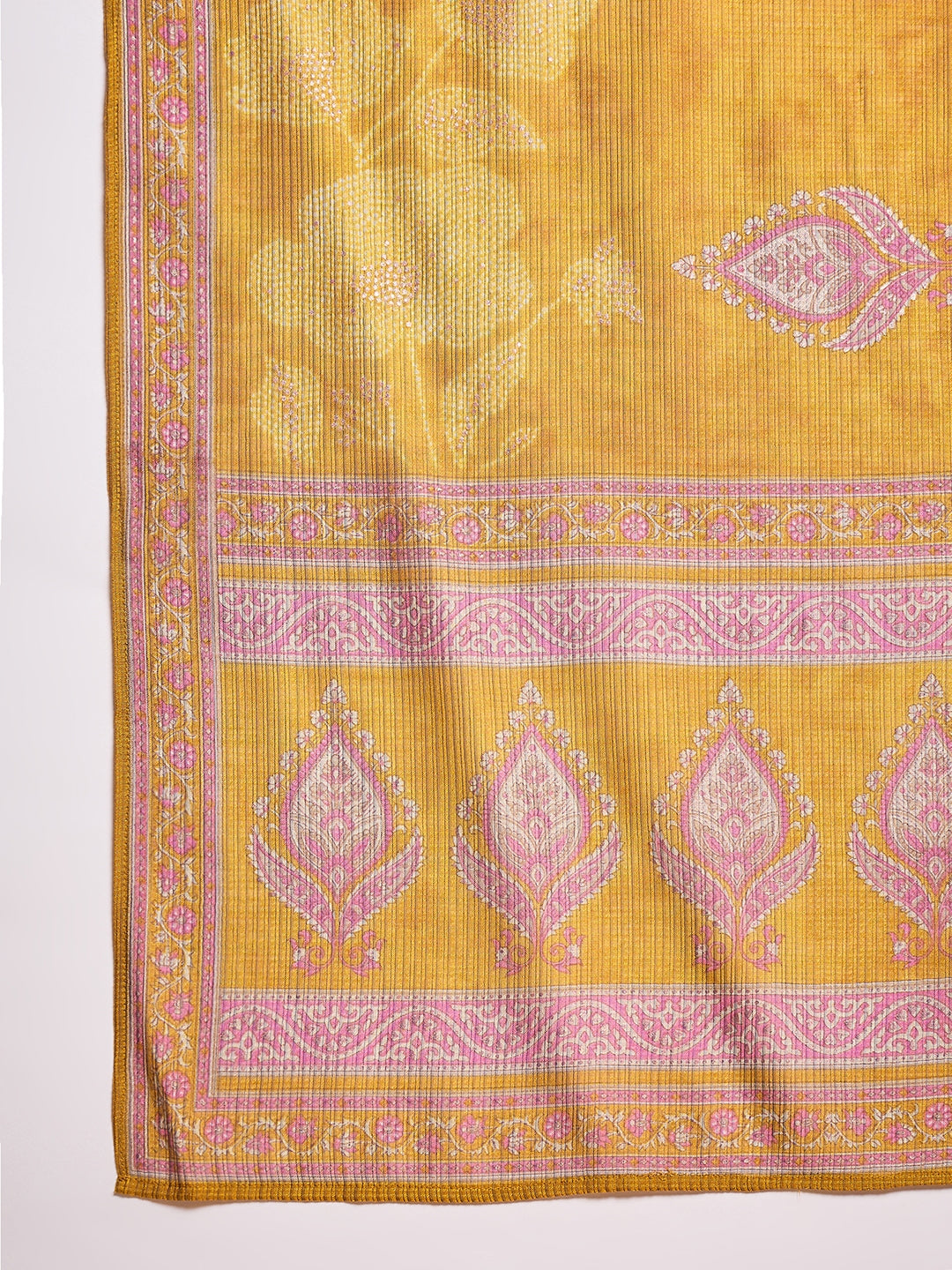 Mustard Silk Blend Floral Printed Straight Kurta Trouser With Dupatta