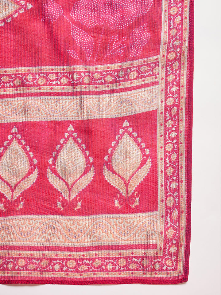 Pink Silk Blend Floral Printed Straight Kurta Trouser With Dupatta
