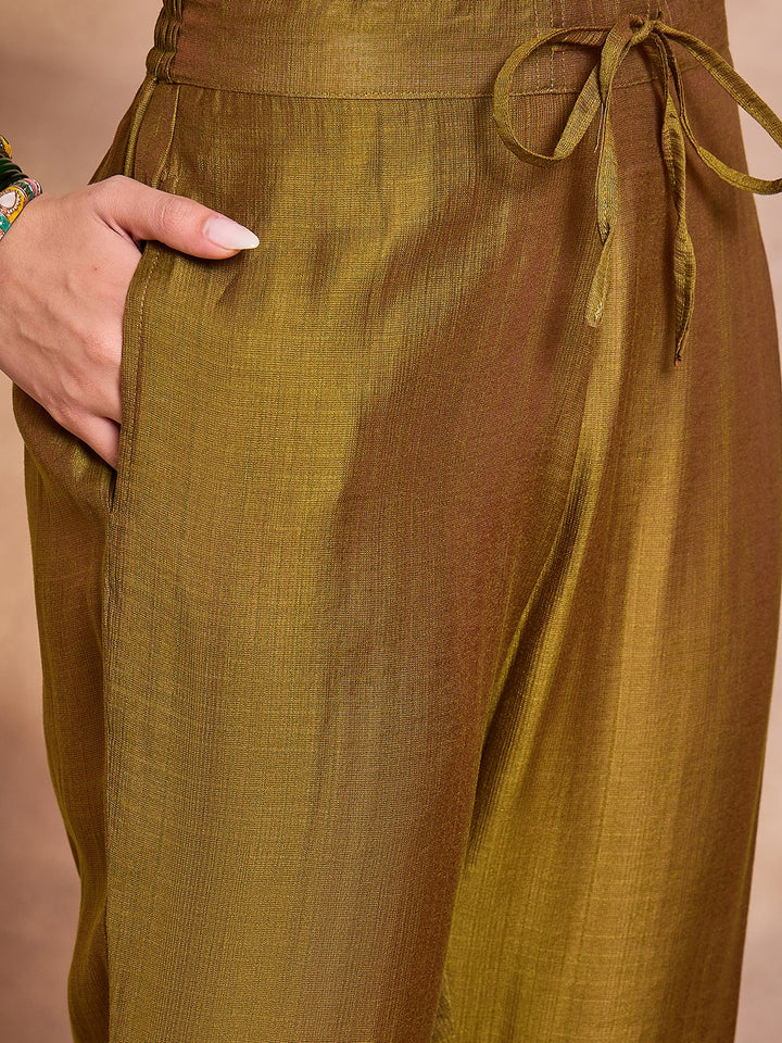 Green Floral Printed Kurta With Trousers And Dupatta
