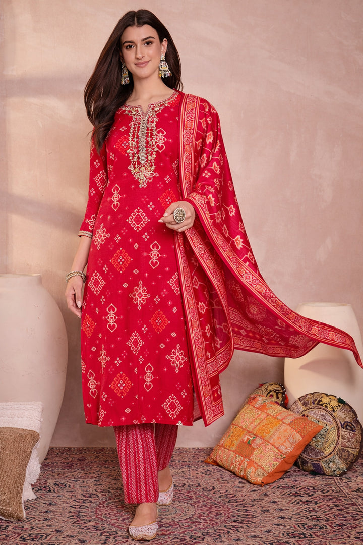 Pink Silk Blend Printed Ethnic Motifs Straight Kurta Set