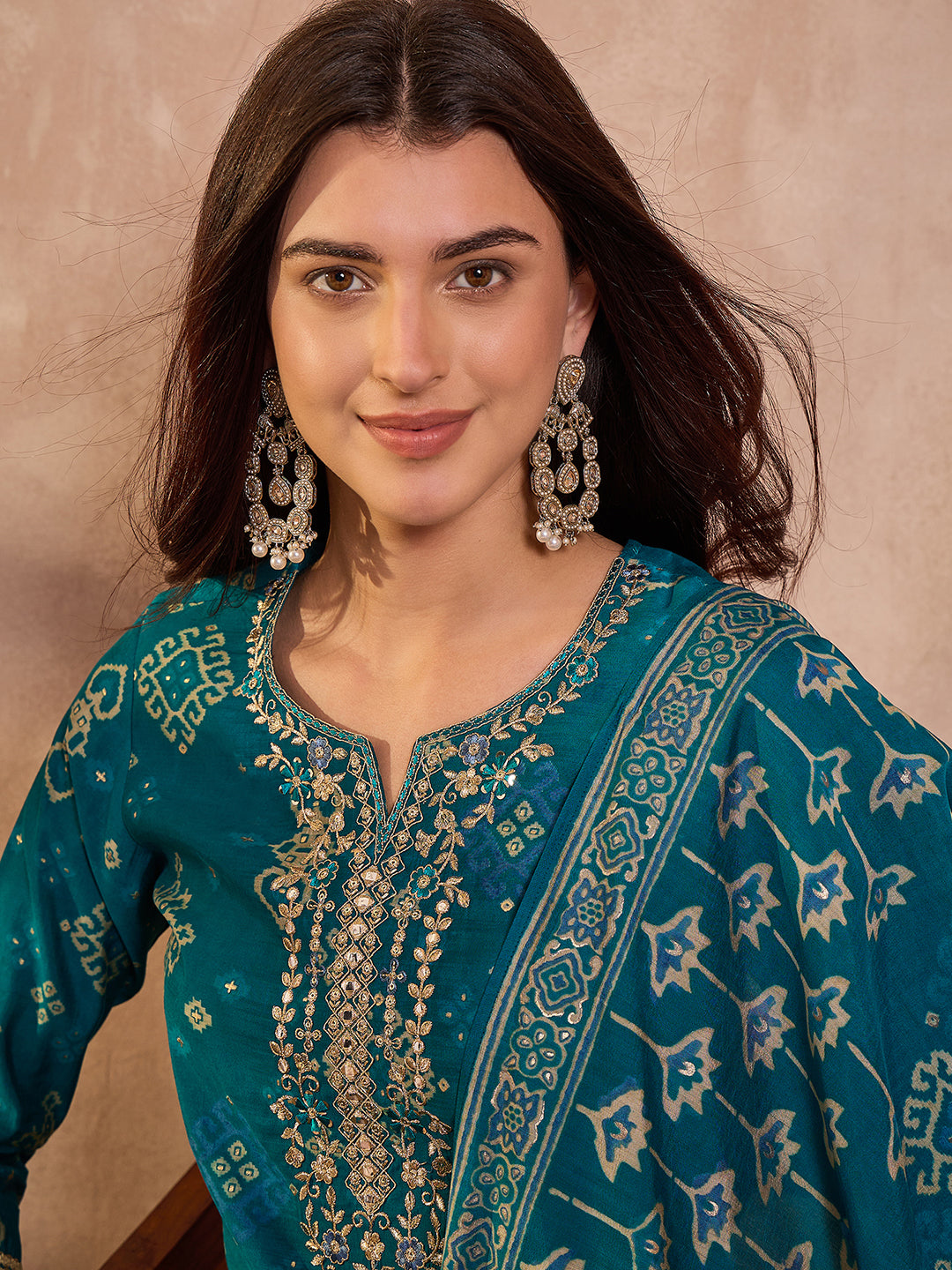Silk Blend Ethnic Motifs Printed Blue Kurta And Trousers With Dupatta