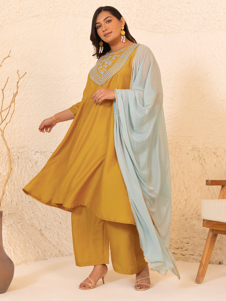 Mustard-Chinon-Embroidery-3-Piece-Kurta-Set