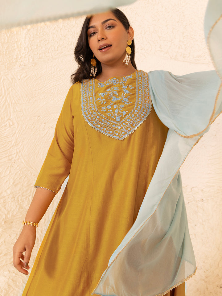 Mustard-Chinon-Embroidery-3-Piece-Kurta-Set