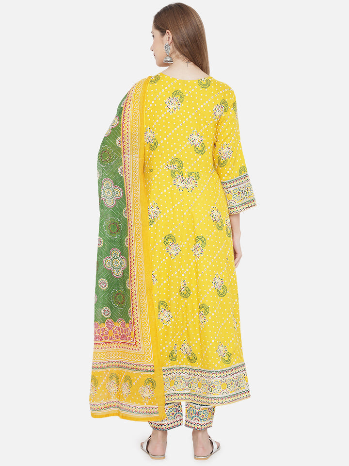 Yellow-&-Green-Rayon-Kalidar-3Pcs-Kurta-Set