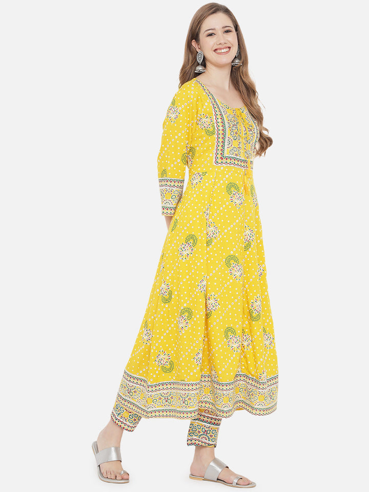 Yellow-&-Green-Rayon-Kalidar-3Pcs-Kurta-Set