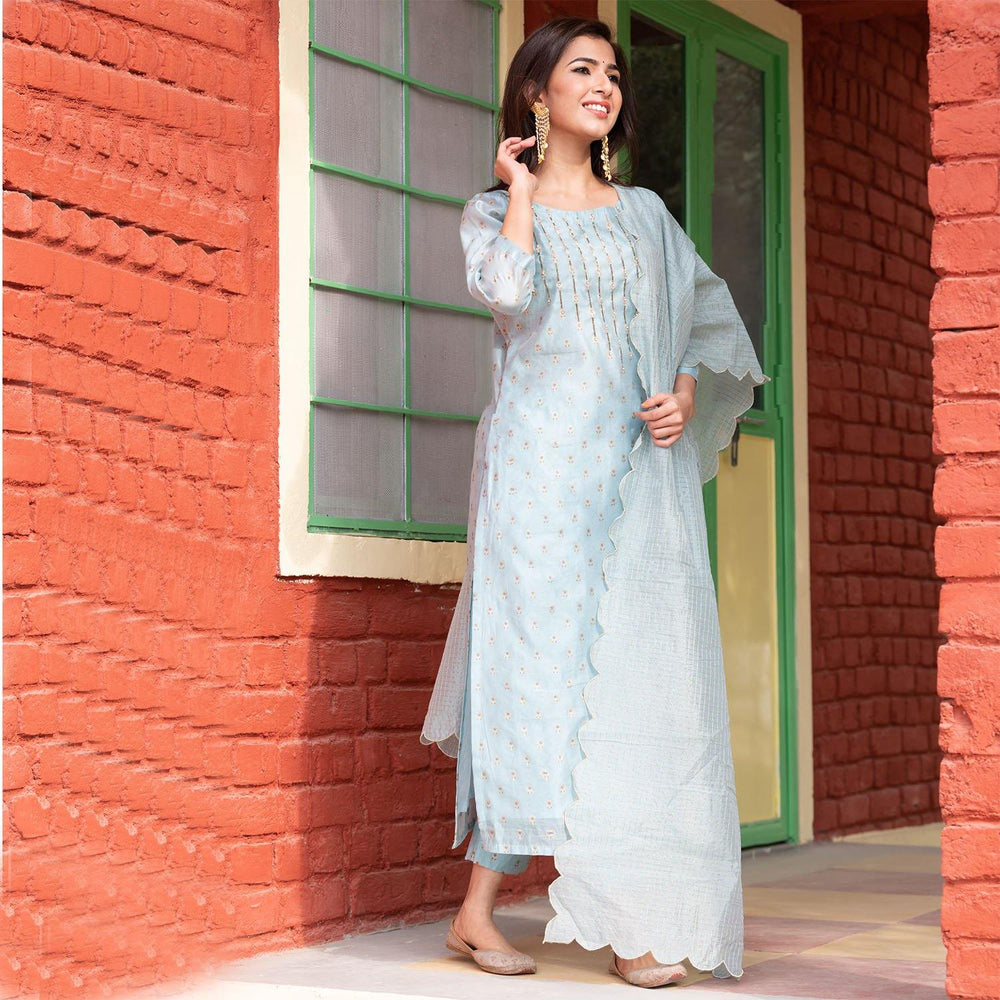 Blue-Chanderi-Printed-3-Piece-Kurta-Set
