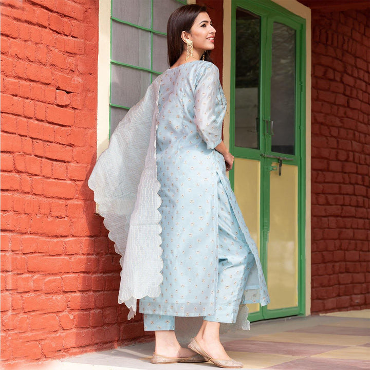 Blue-Chanderi-Printed-3-Piece-Kurta-Set