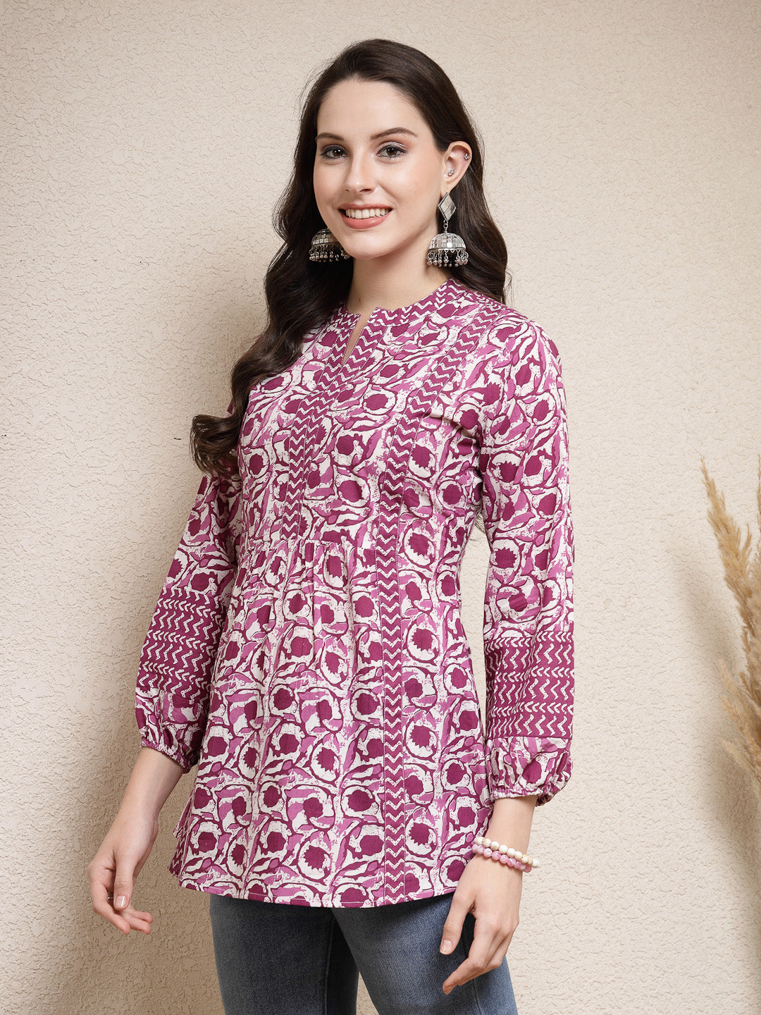 Purple-Cotton-Floral-Printed-Tunic-Only