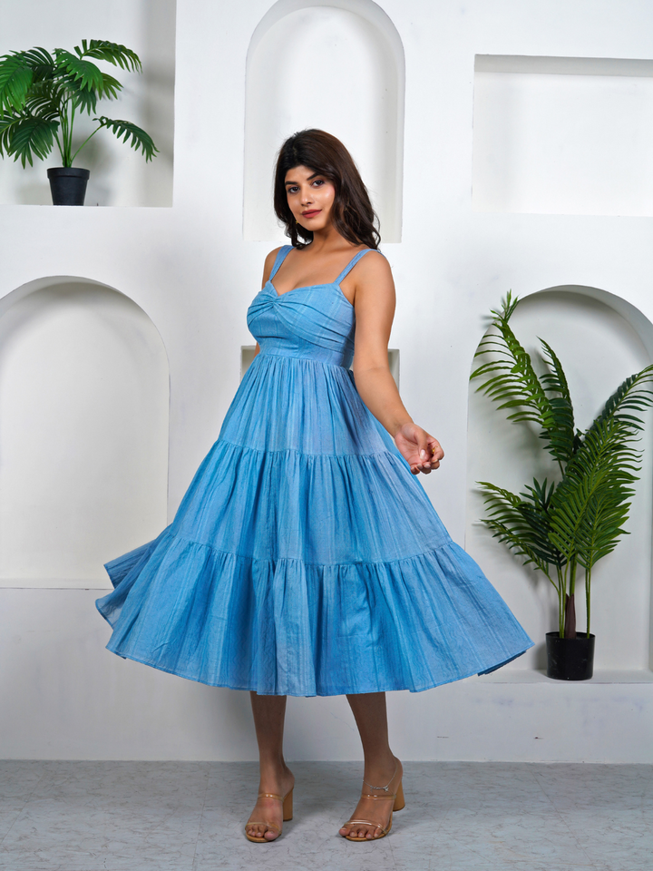 Pacific-Blue-Cotton-Midi-Dress