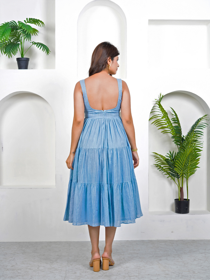 Pacific-Blue-Cotton-Midi-Dress