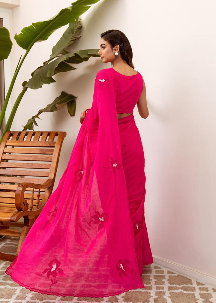 Padmini-Rani-Pink-Embossed-Embroidered-Pre-Draped-Saree