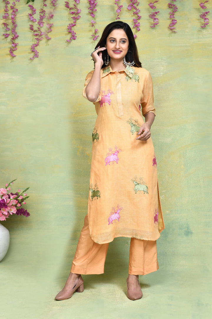 ZERESOUQ-Pale-Orange-Linen-Embroidery-Co-ord-sets