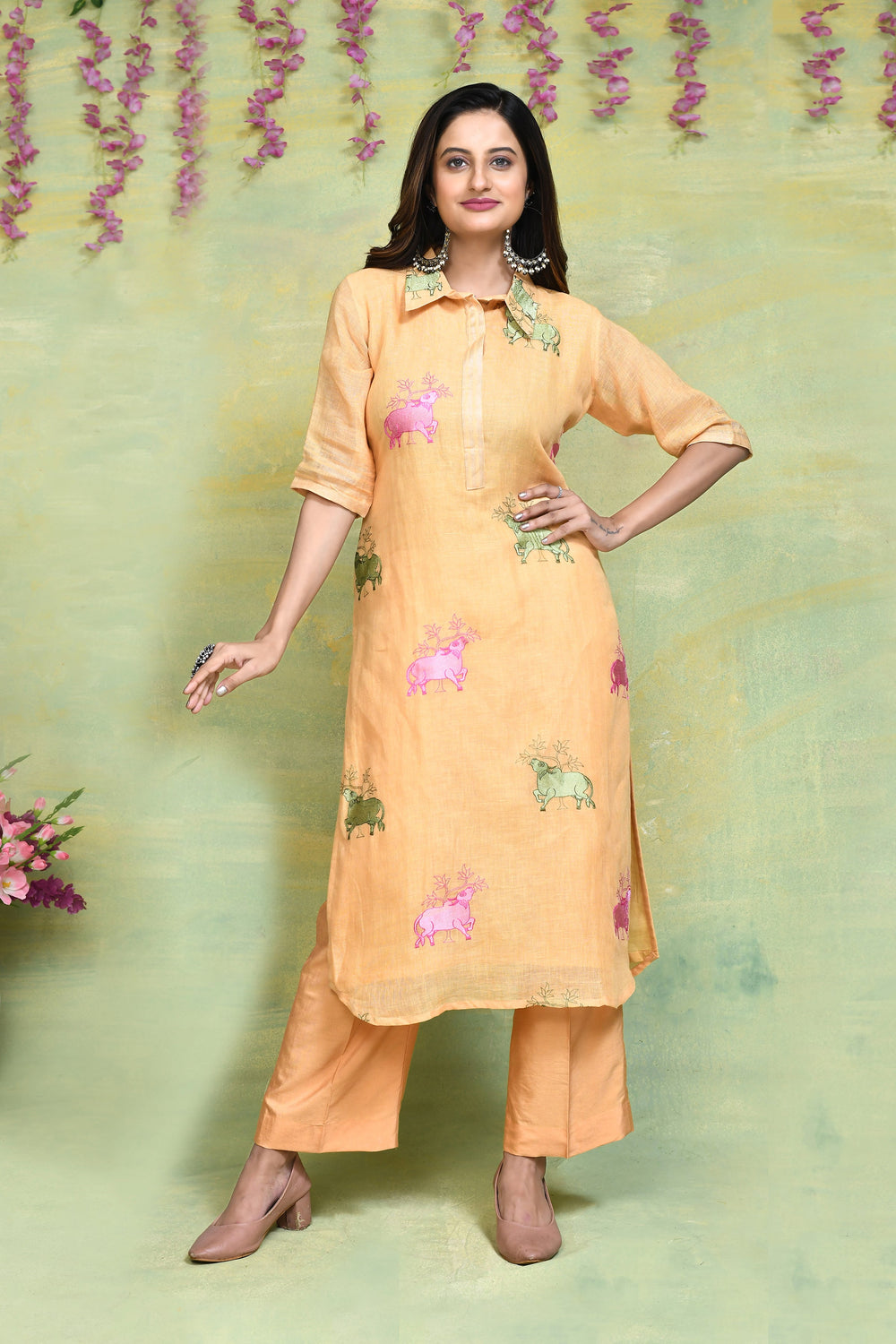 Pale-Orange-Linen-Embroidery-Co-ord-sets
