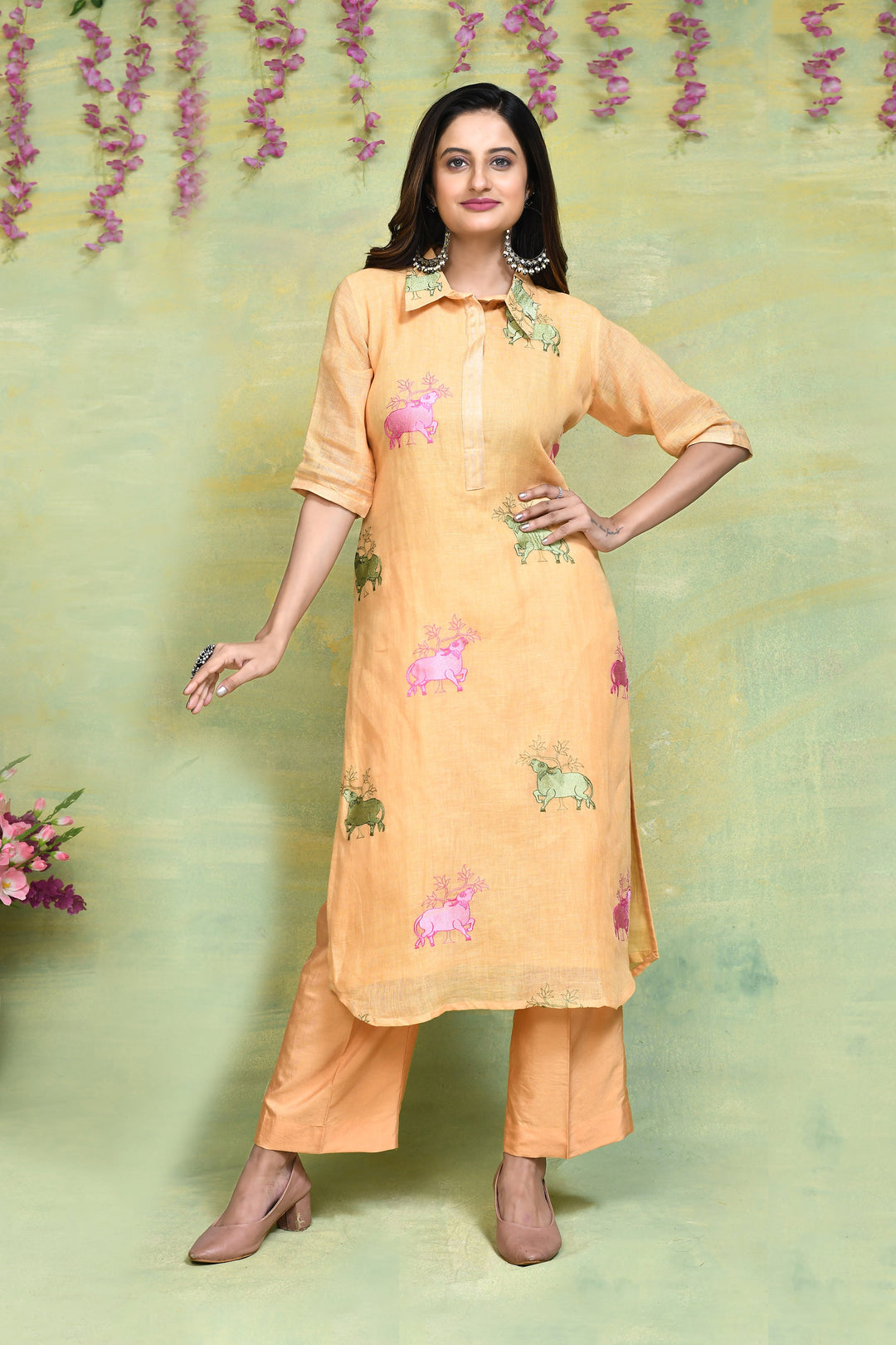 ZERESOUQ-Pale-Orange-Linen-Embroidery-Co-ord-sets