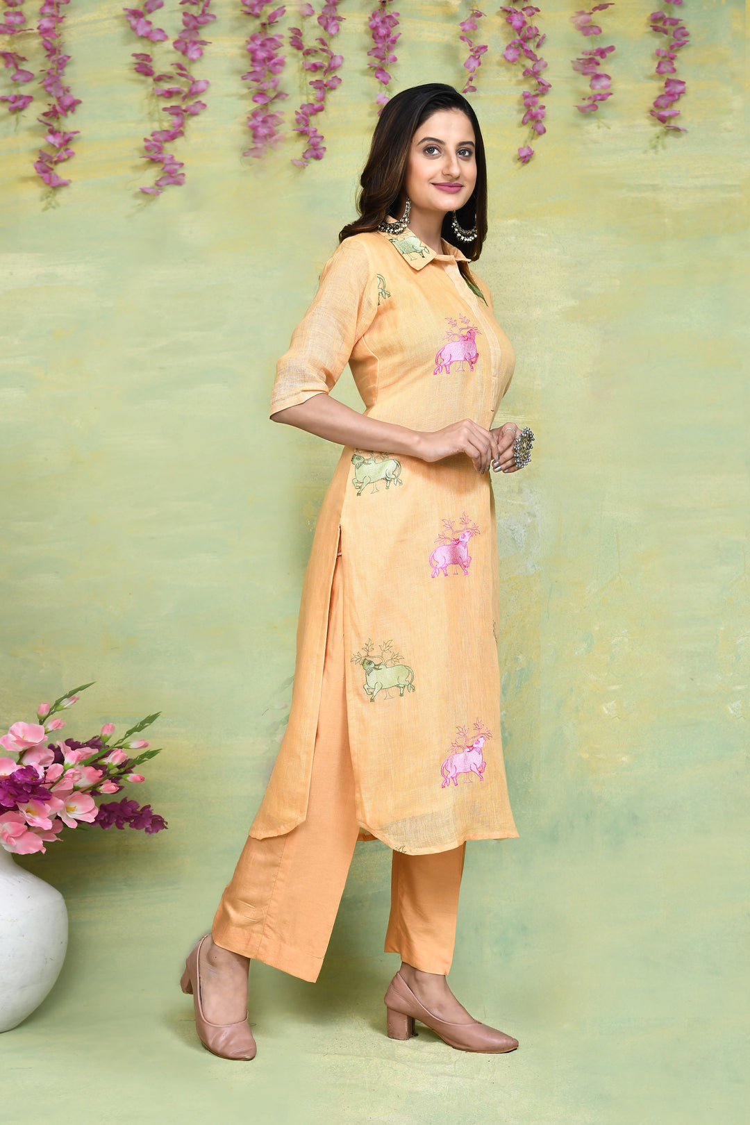 Pale-Orange-Linen-Embroidery-Co-ord-sets