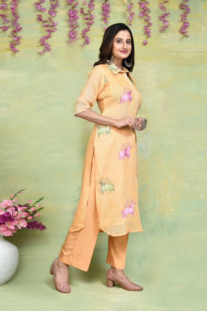 ZERESOUQ-Pale-Orange-Linen-Embroidery-Co-ord-sets