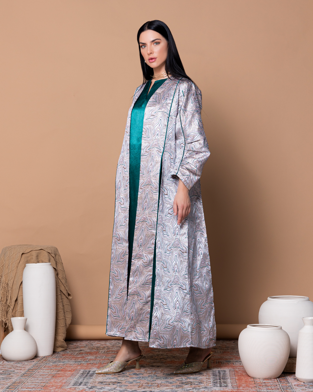 Pastel emerald Turkish brocade Abaya