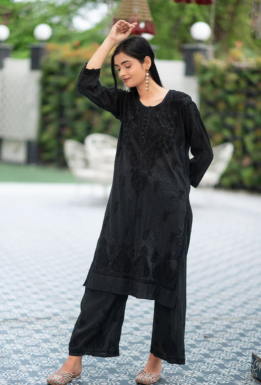 Patola-Black-Dobby-Cotton-Thread-Work-2-Piece-Kurta-Set