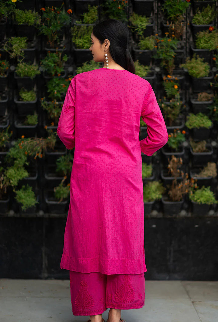 ZERESOUQ-Patola-Pink-Dobby-Cotton-Thread-Work-2-Piece-Kurta-Set