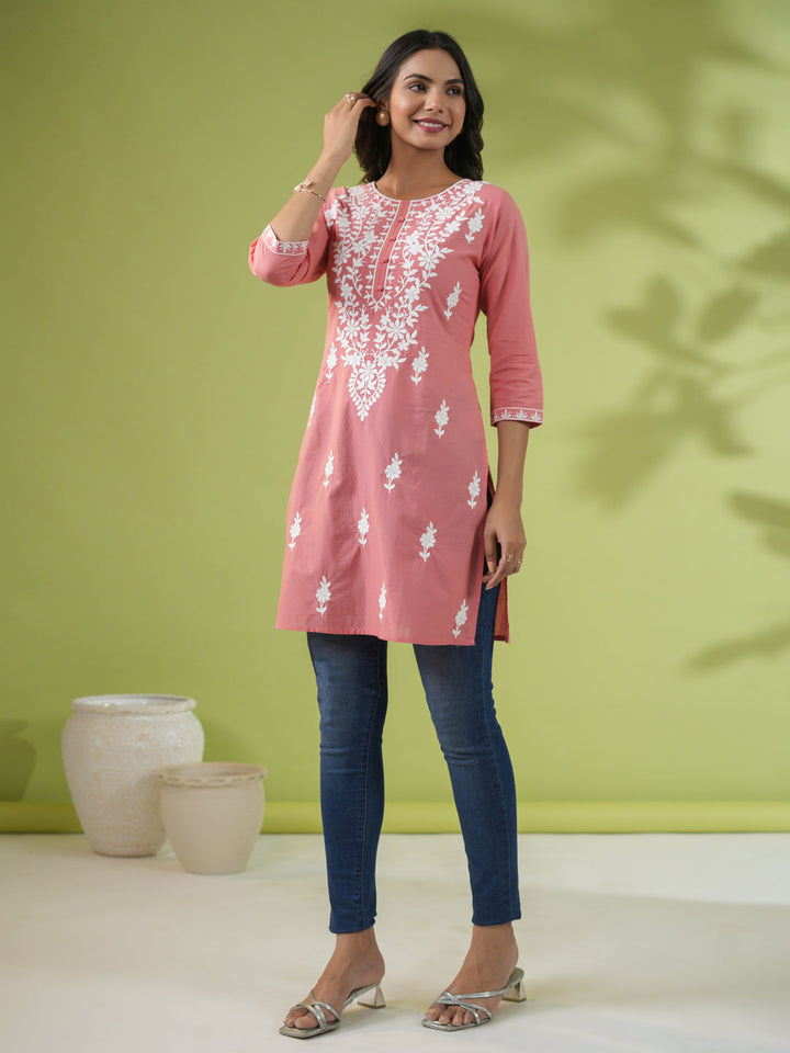 Peach-Cambric-Embroidered-Straight-Tunic