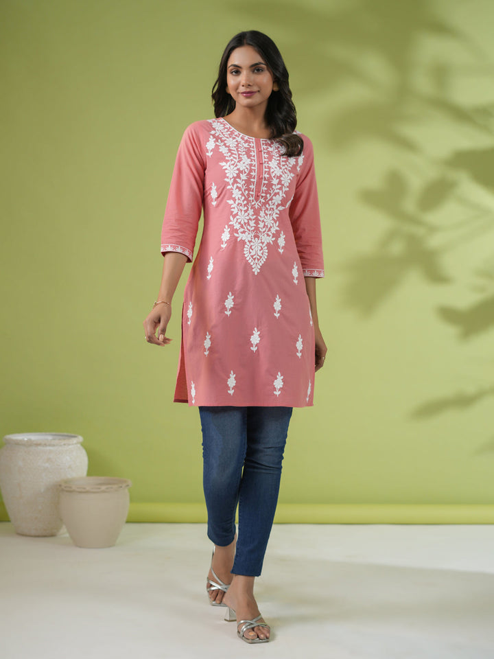 Peach-Cambric-Embroidered-Straight-Tunic