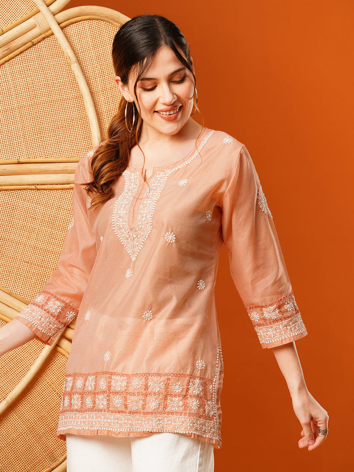 Peach-Chanderi-Ethnic-Motifs-Embroidered-Tunic