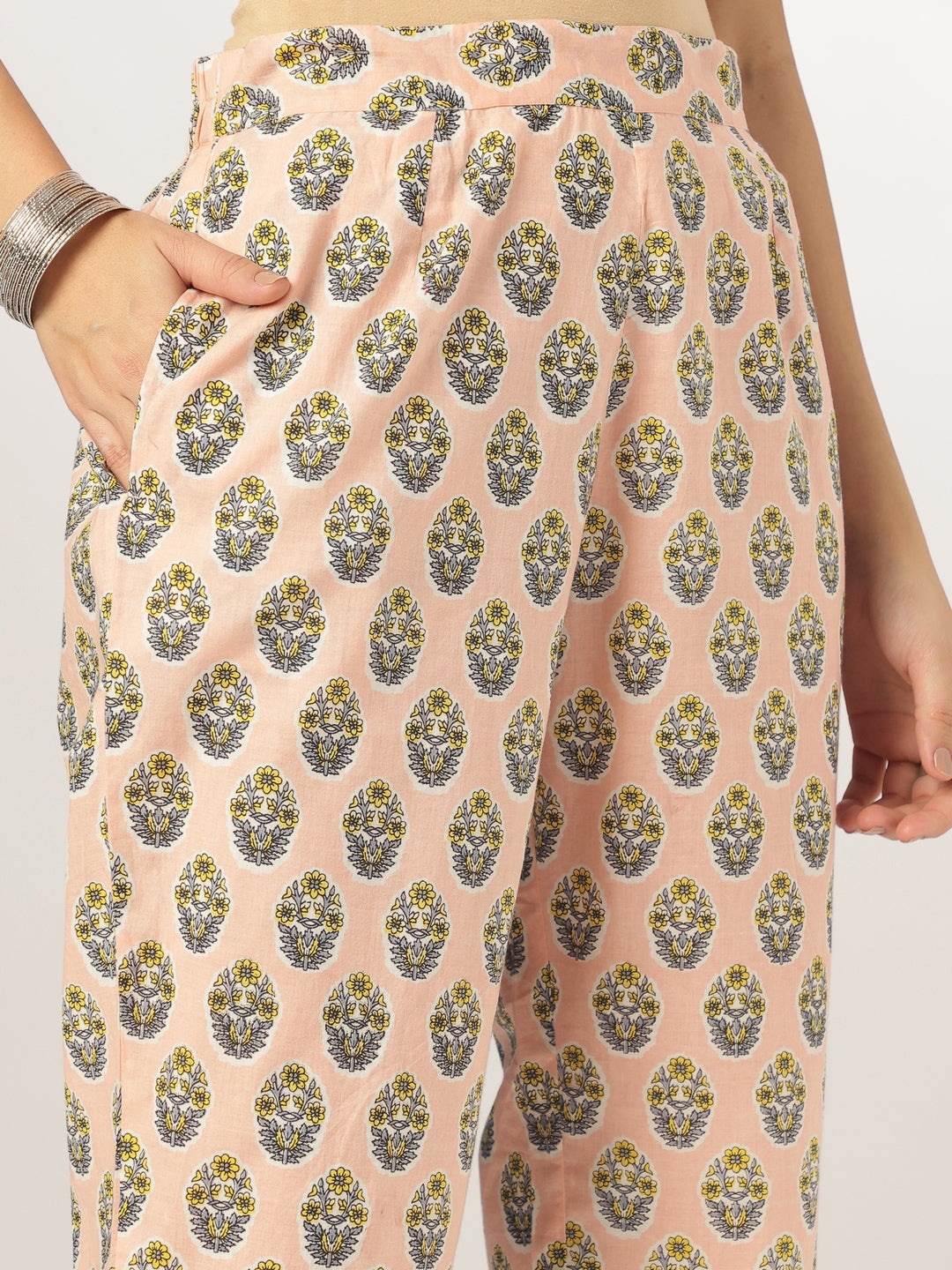 Peach-Cotton-A-Line-Floral-Printed-3-Piece-Kurta-Set