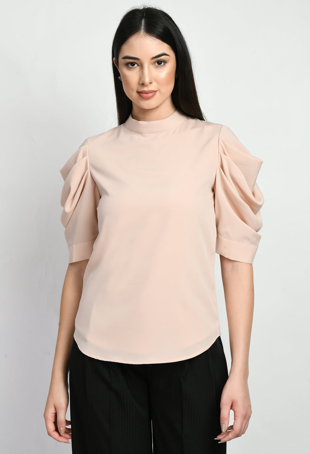 Peach-Cotton-Blend-Purpose-Cowl-Sleeves-Top