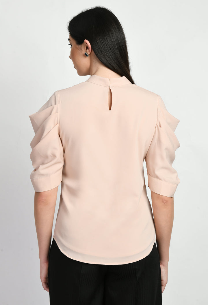 Peach-Cotton-Blend-Purpose-Cowl-Sleeves-Top