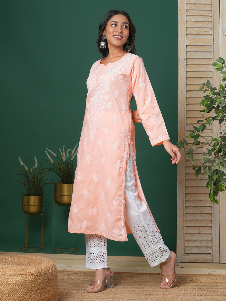 Peach-Cotton-Embroidered-Chikankari-Kurta