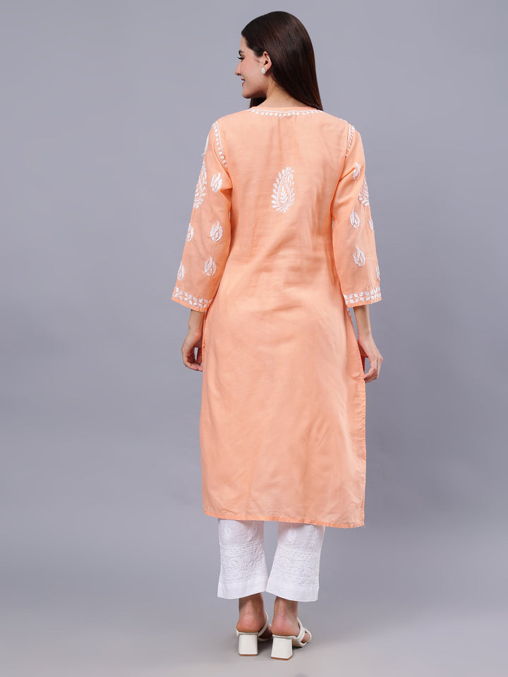 Peach-Cotton-Embroidered-Chikankari-Kurti