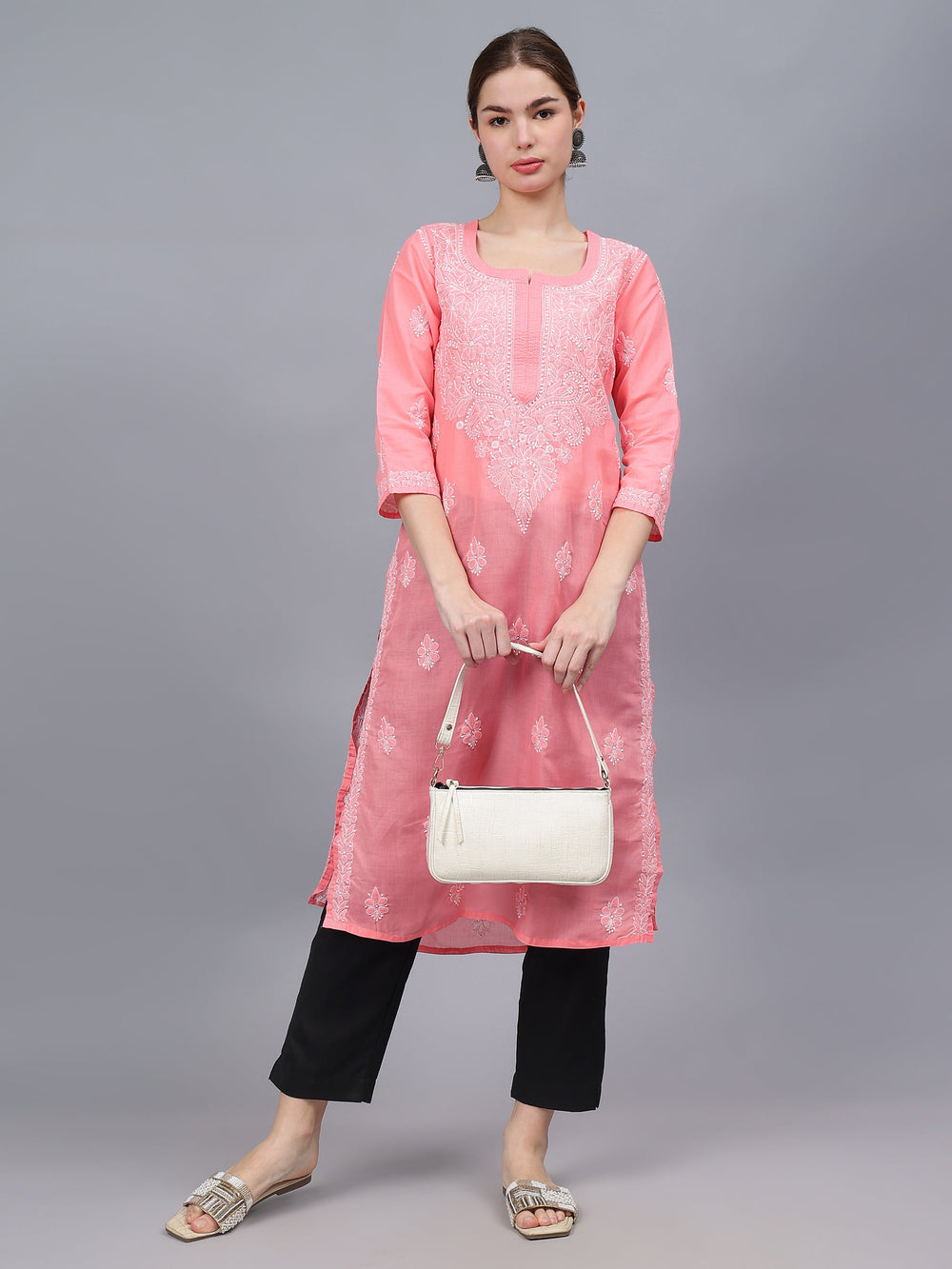 Peach-Cotton-Hand-Embroidered-Chikankari-Kurti