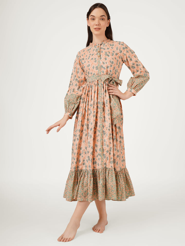 Peach-Cotton-Printed-Dress