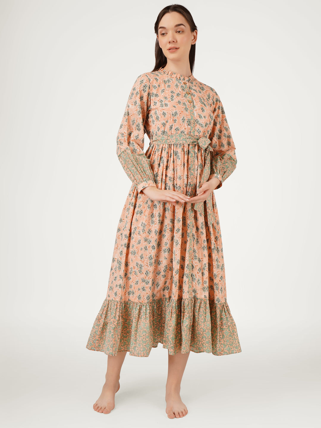 Peach-Cotton-Printed-Dress