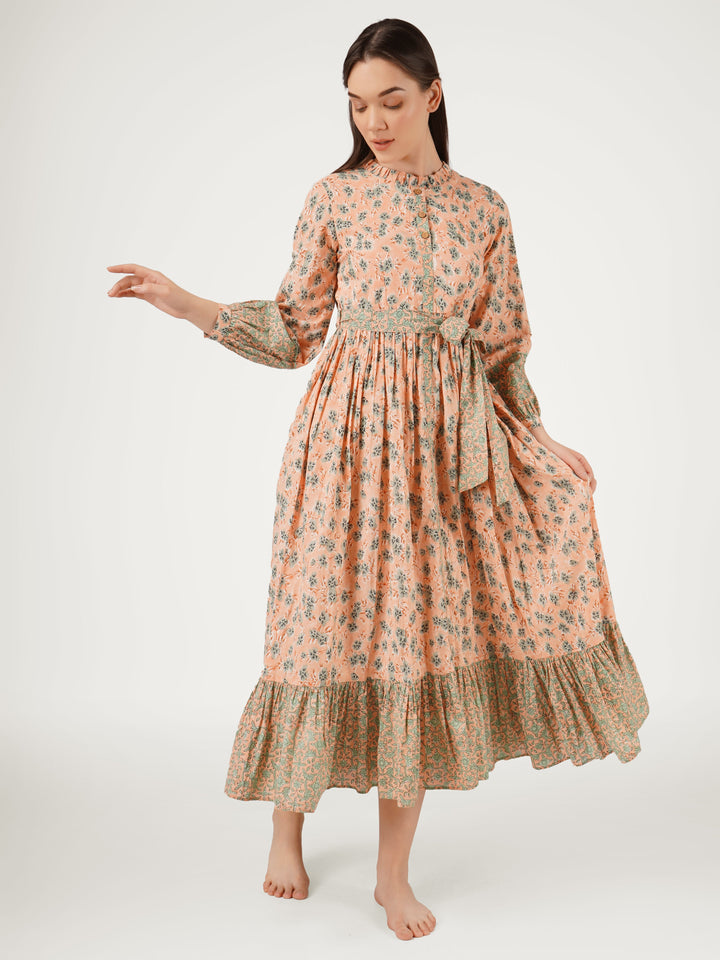 Peach-Cotton-Printed-Dress