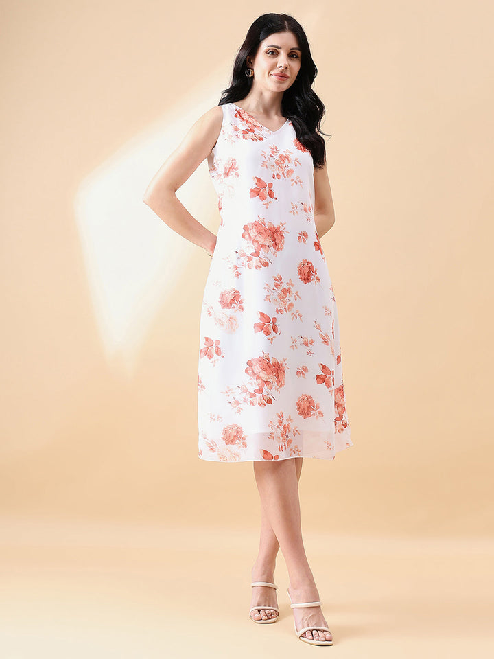 Peach-Georgette-Printed-floral-A-Line-Dress