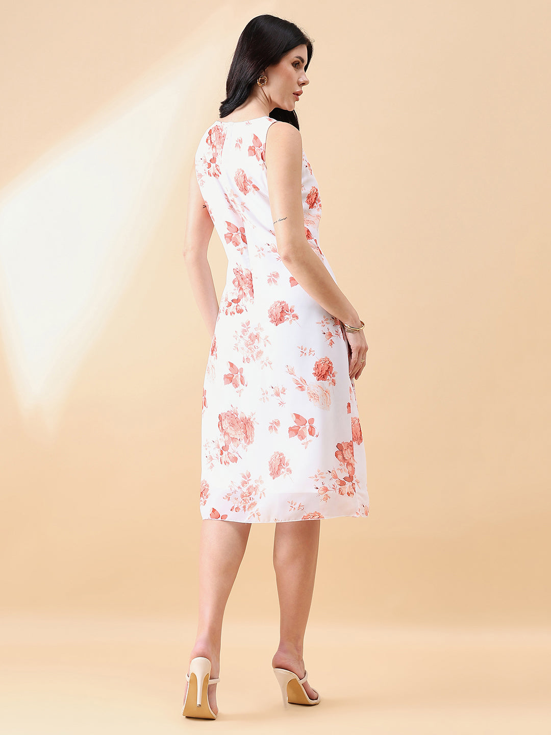 Peach-Georgette-Printed-floral-A-Line-Dress