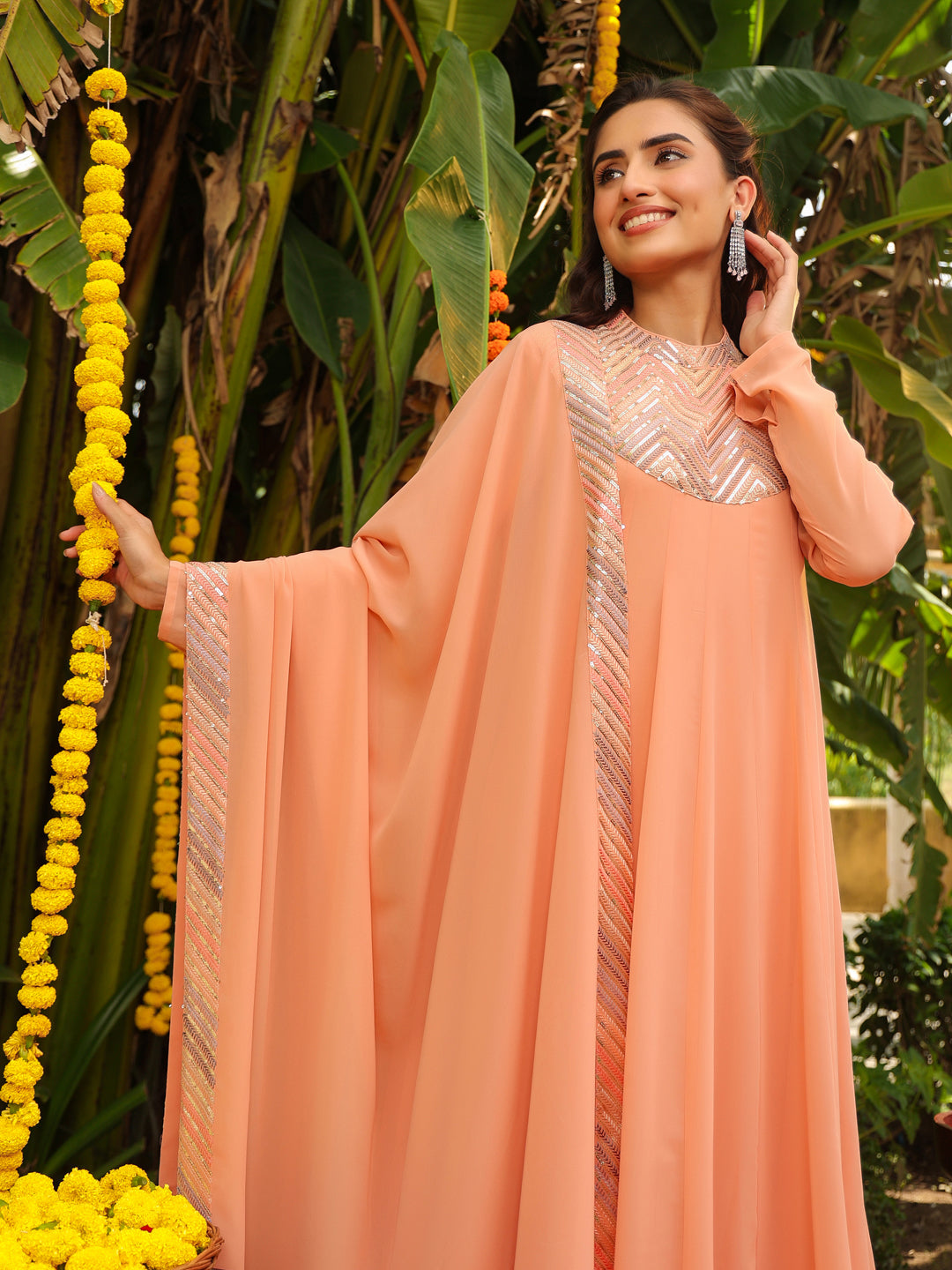 Peach-Georgette-Sequined-3-Piece-Kurta-Set